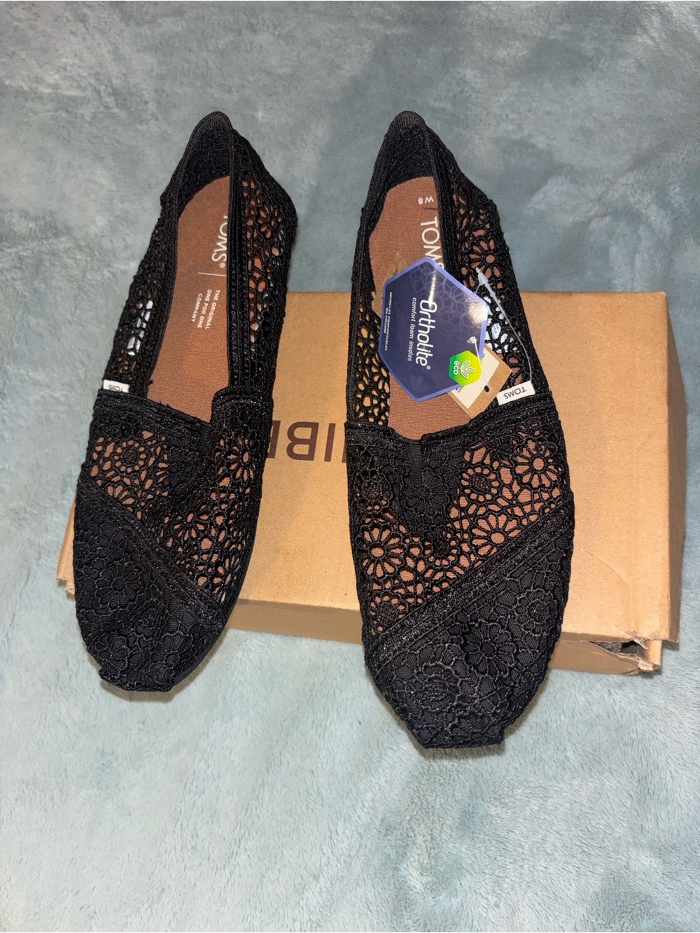 Toms Black Crochet Slip-On Flats